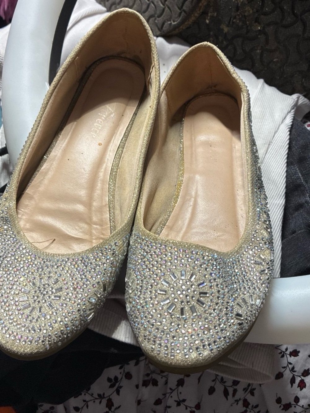 Crystal Embellished Gold Ballet Flats